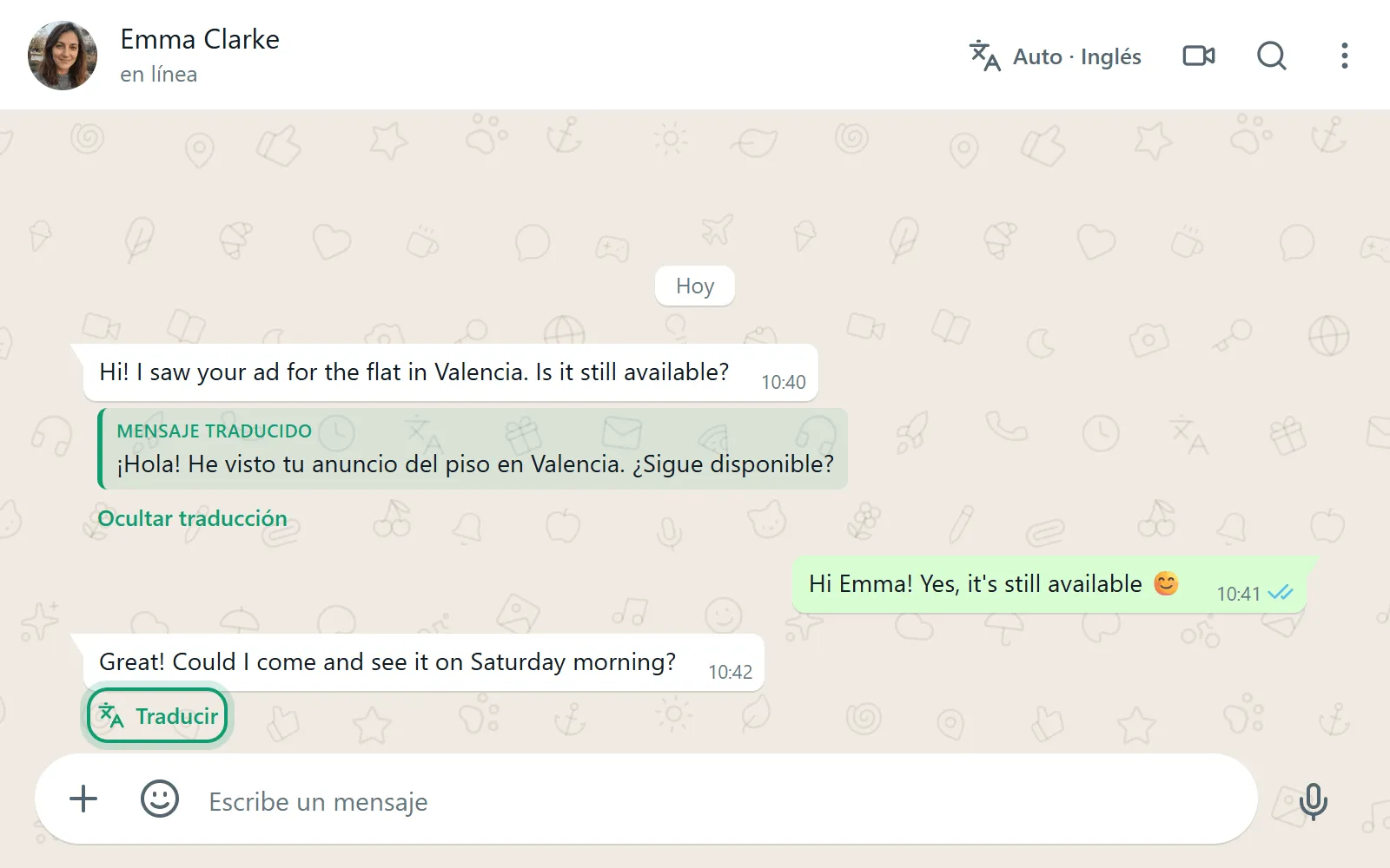 traducir mensajes recibidos de WhatsApp