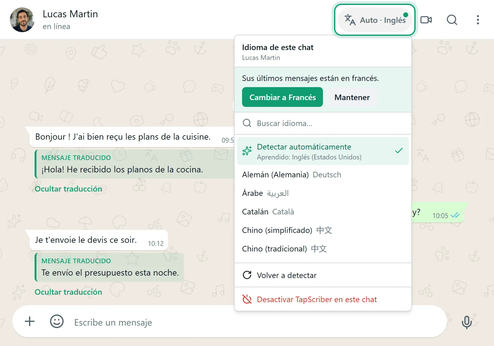 traductor WhatsApp Web