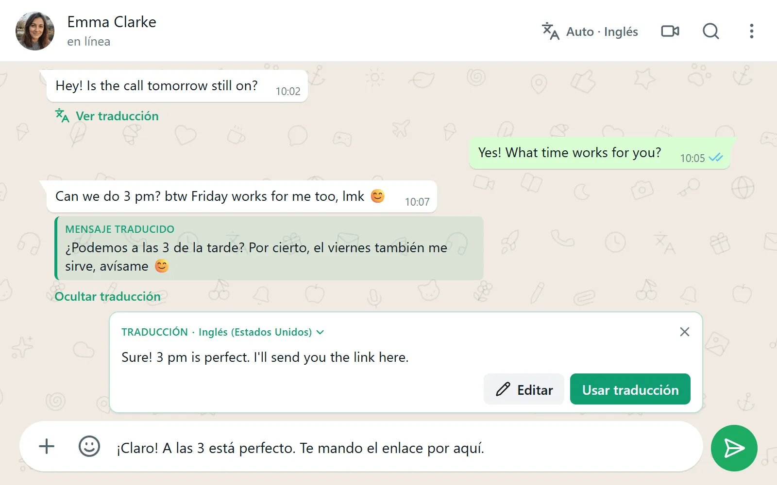 traducir WhatsApp del inglés al español