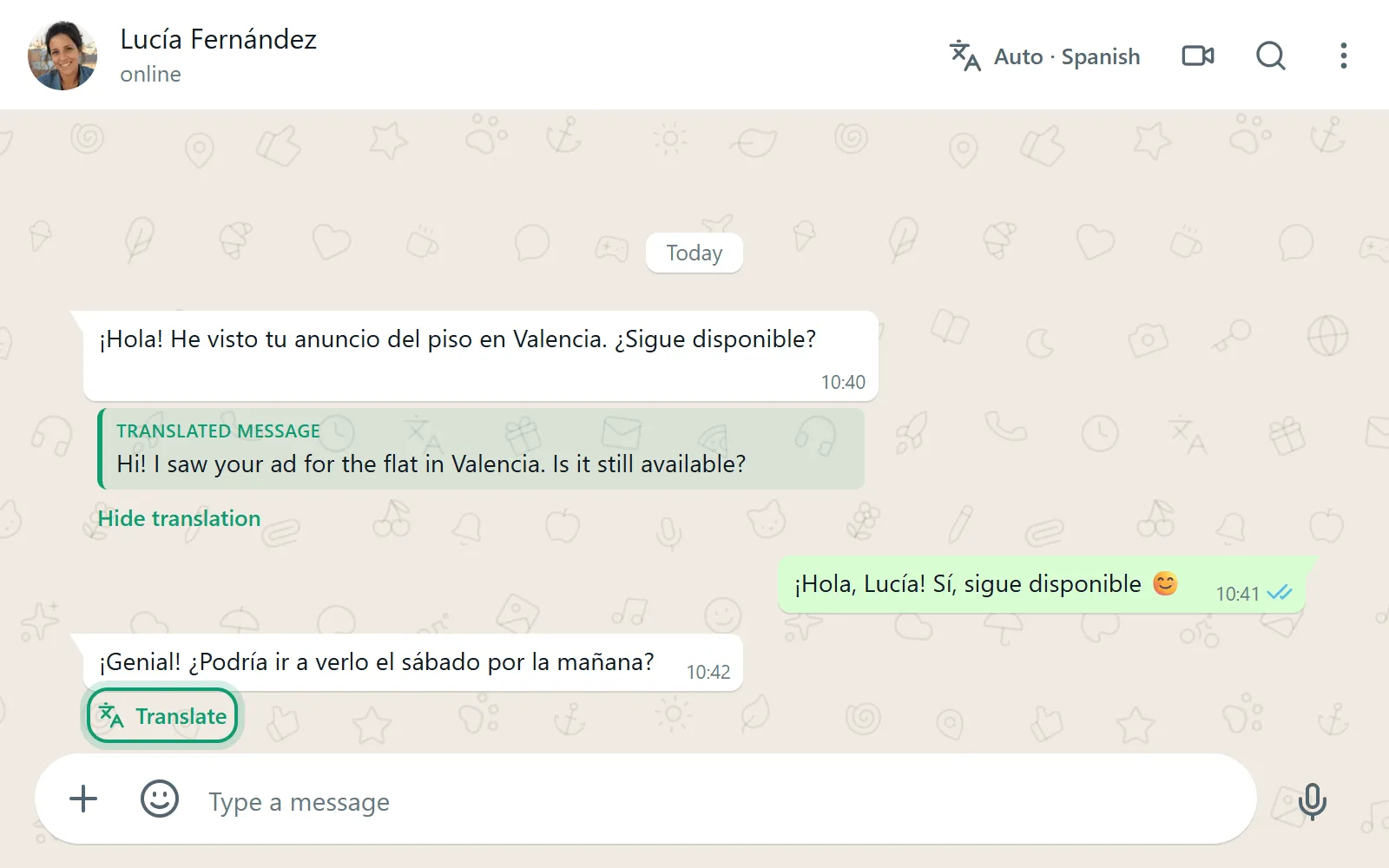 WhatsApp Web translate