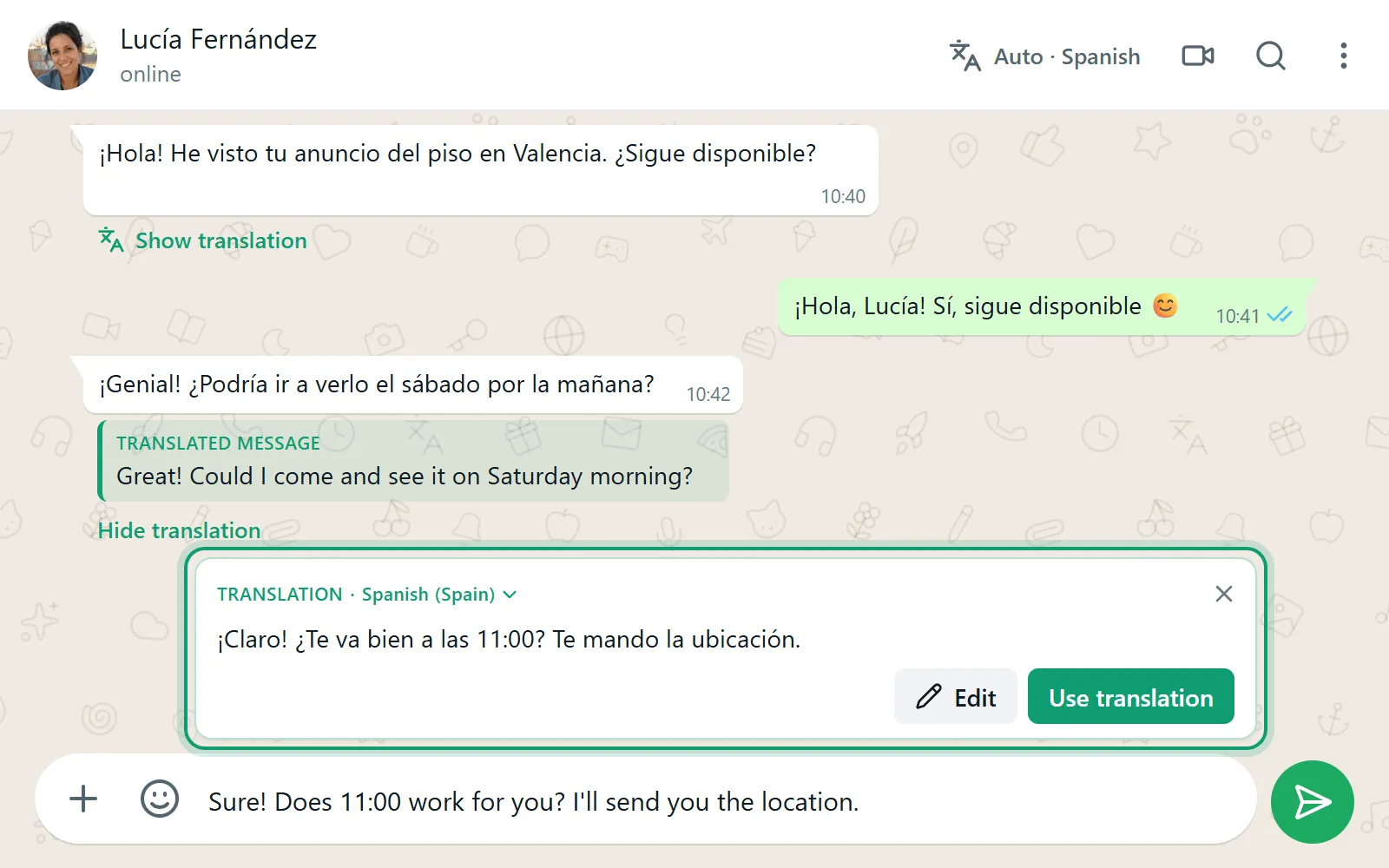 translate text on WhatsApp