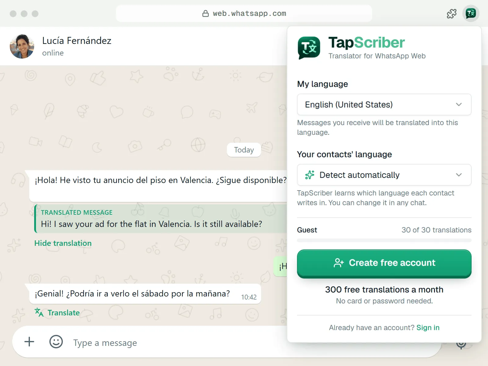 WhatsApp Web translator